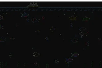 Aquário animado no terminal Linux com asciiquarium em execução