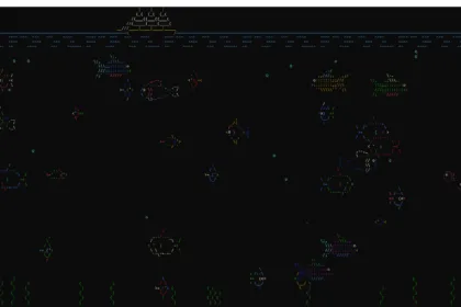 Aquário animado no terminal Linux com asciiquarium em execução