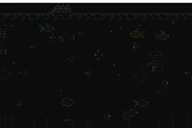 Aquário animado no terminal Linux com asciiquarium em execução