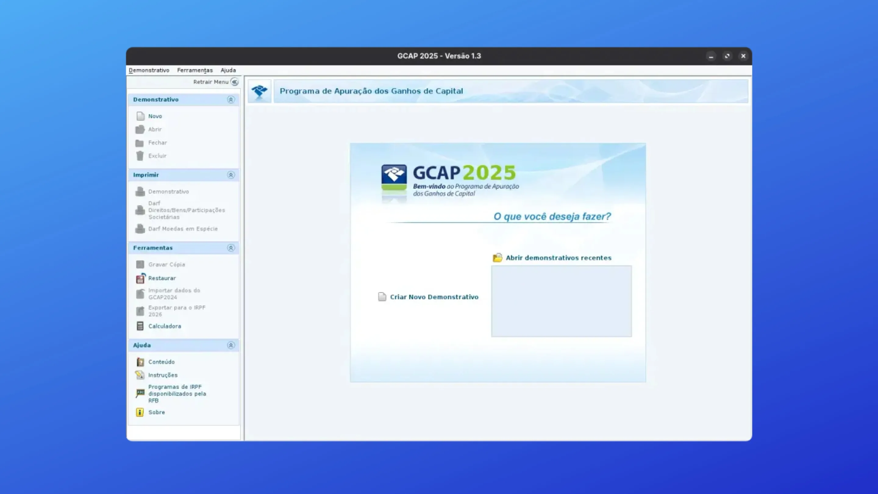 Imagem com a interface do GCAP