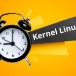 Relógio despertador em fundo laranja com a palavra Kernel Linux em destaque, simbolizando otimização de tempo e desempenho no agendamento de threads.