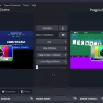 Interface do OBS Studio 31.1.0 mostrando o painel de preview, programa e transições rápidas em ação com múltiplas fontes visuais em streaming.