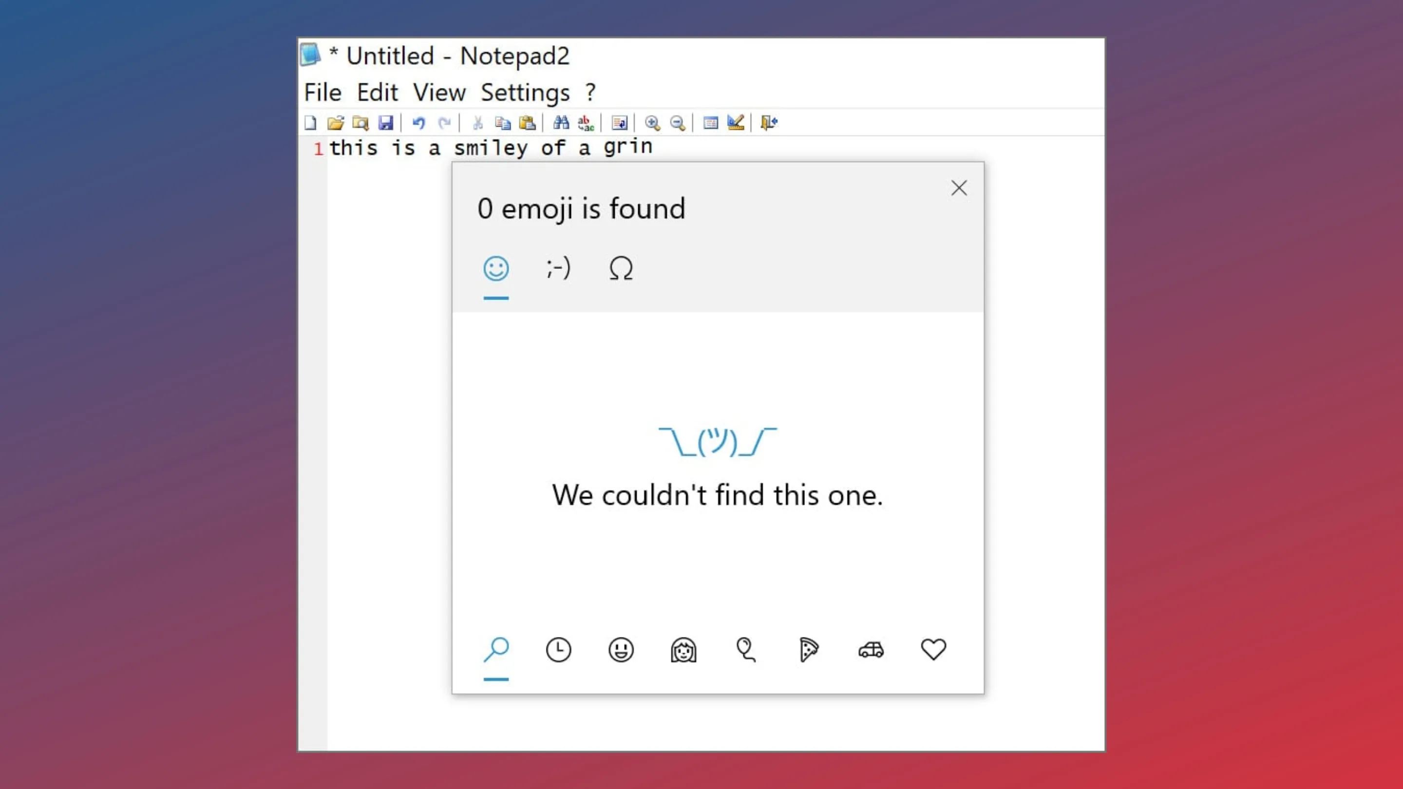 Recurso de pesquisa quebrado no painel de emojis do Windows 10
