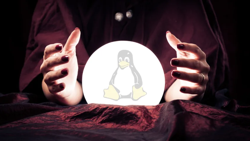 Tendências do desktop Linux representadas simbolicamente em imagem futurista