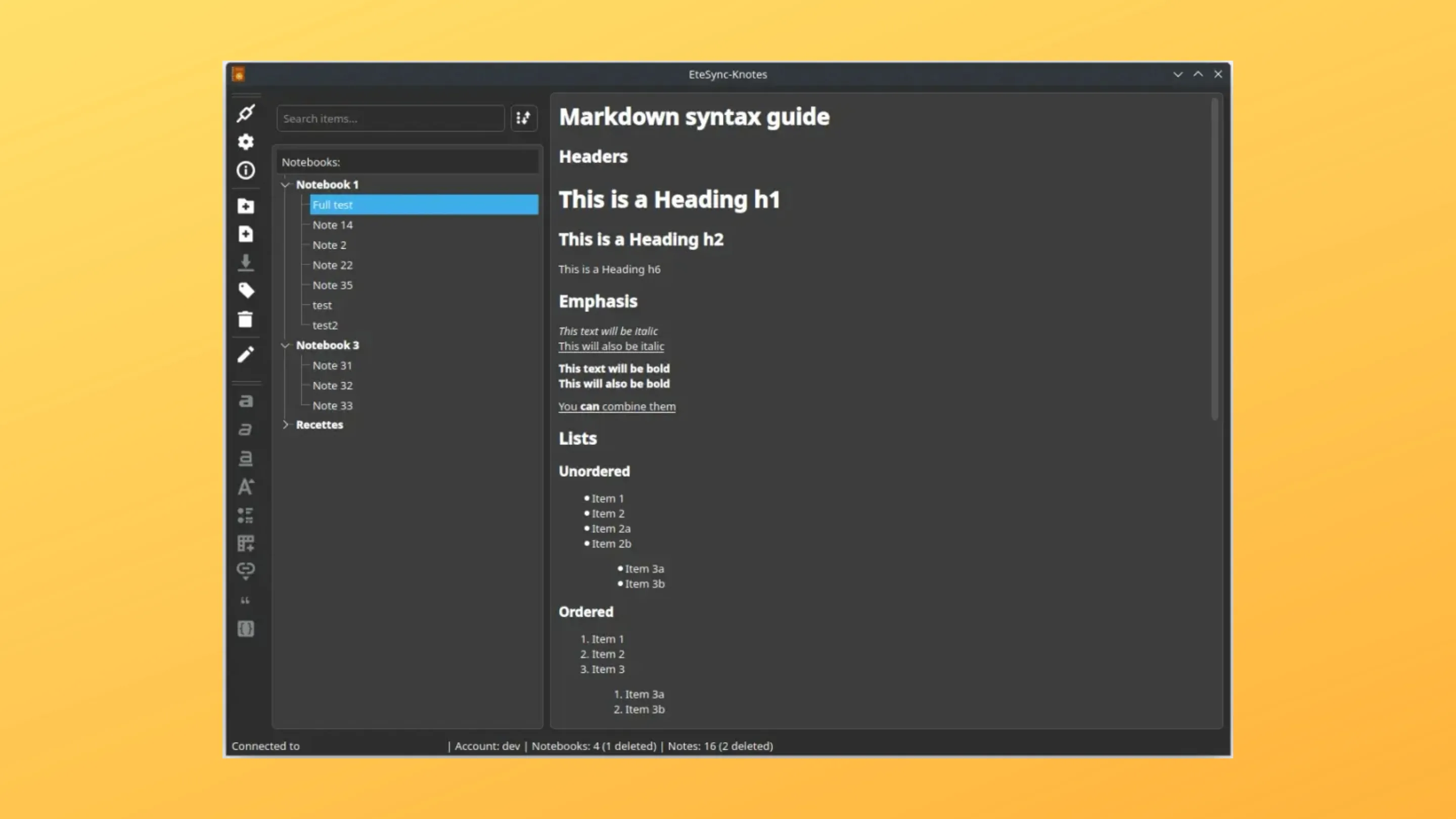 Imagem com a interface do Etesync-Knotes