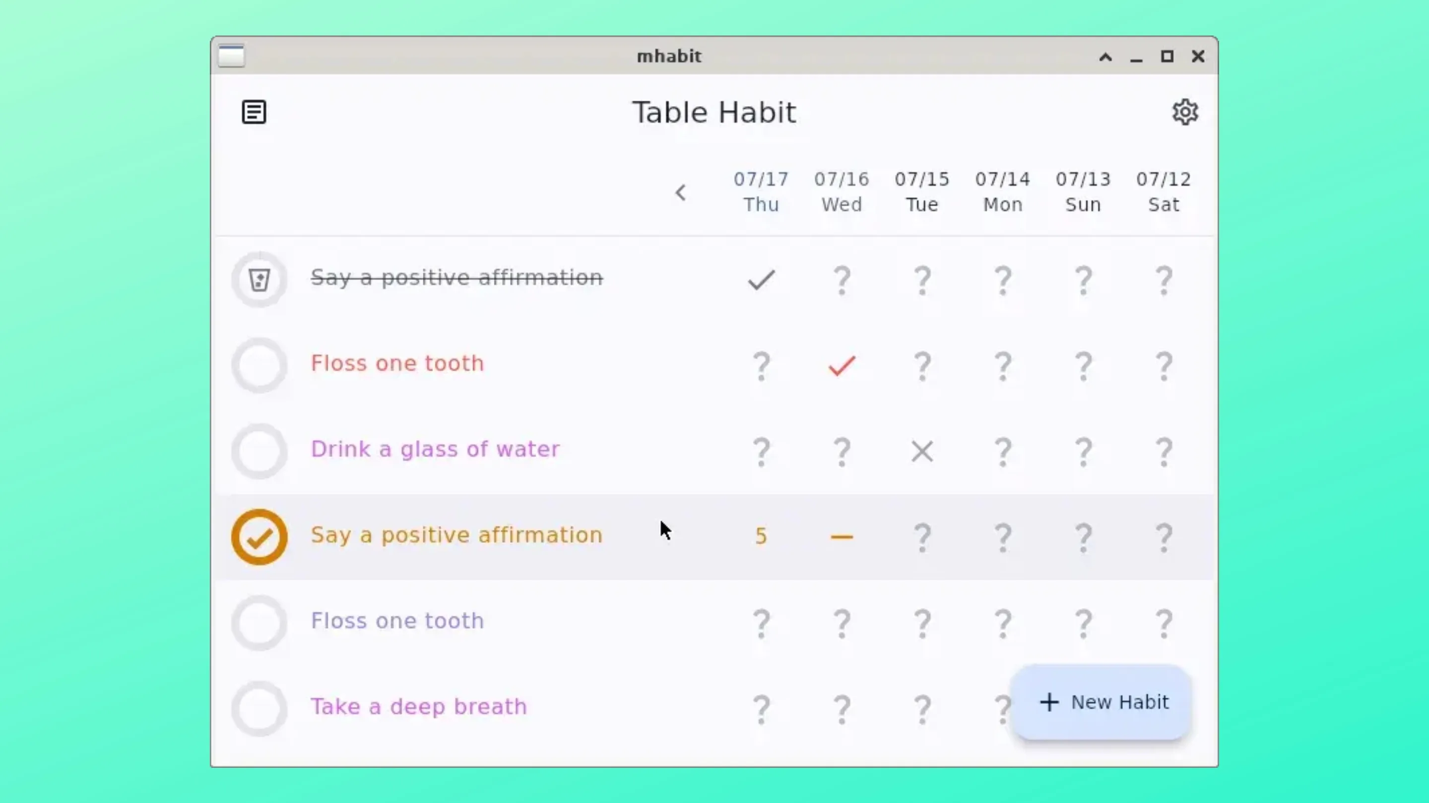 Imagem com a interface do Table Habit