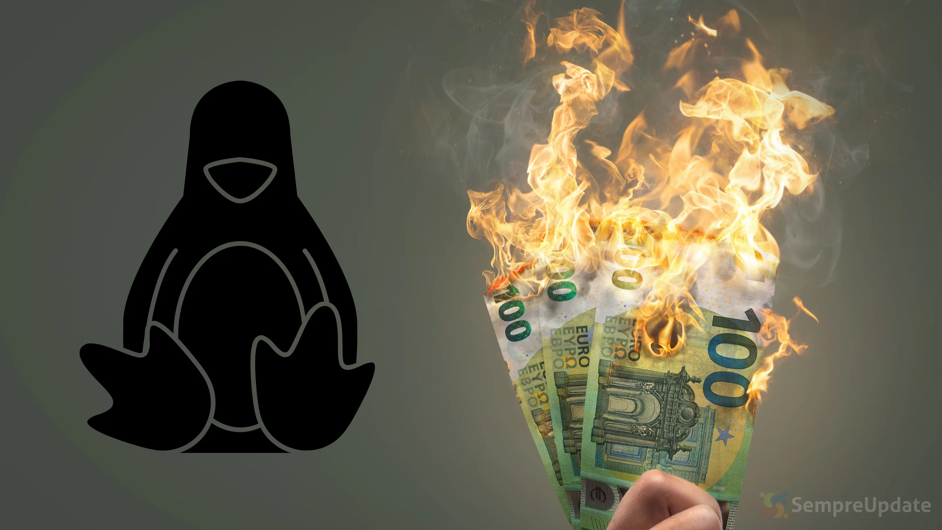 Conceito visual do impacto financeiro da tentativa de transformar o Linux em sistema pago para supercomputadores