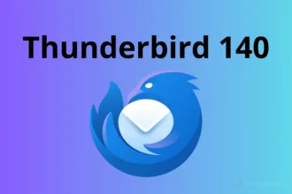 Logo do Thunderbird 140 sobre fundo degradê azul e roxo, destacando o lançamento da nova versão do cliente de e-mail open source.
