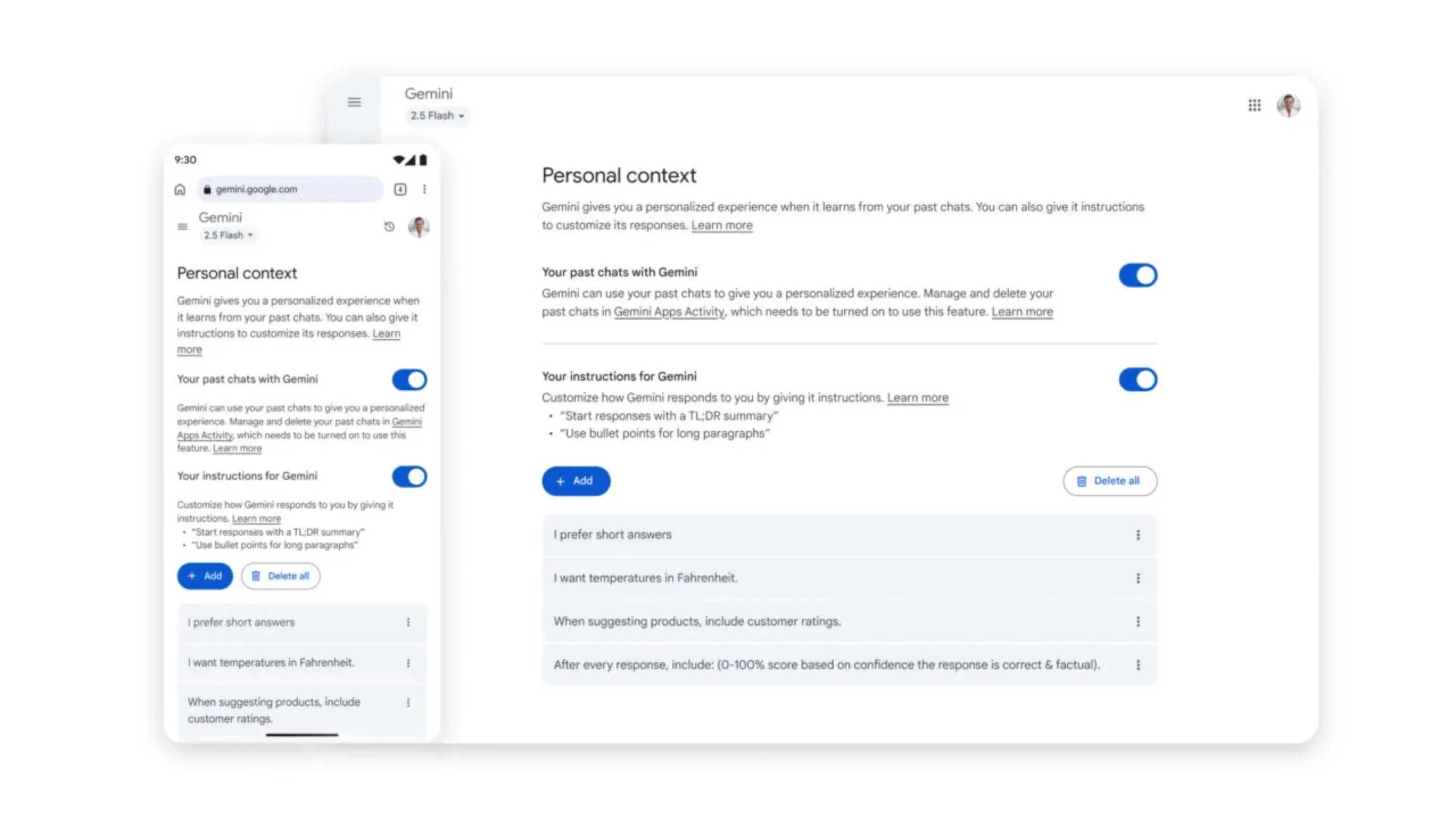 Novos recursos Gemini