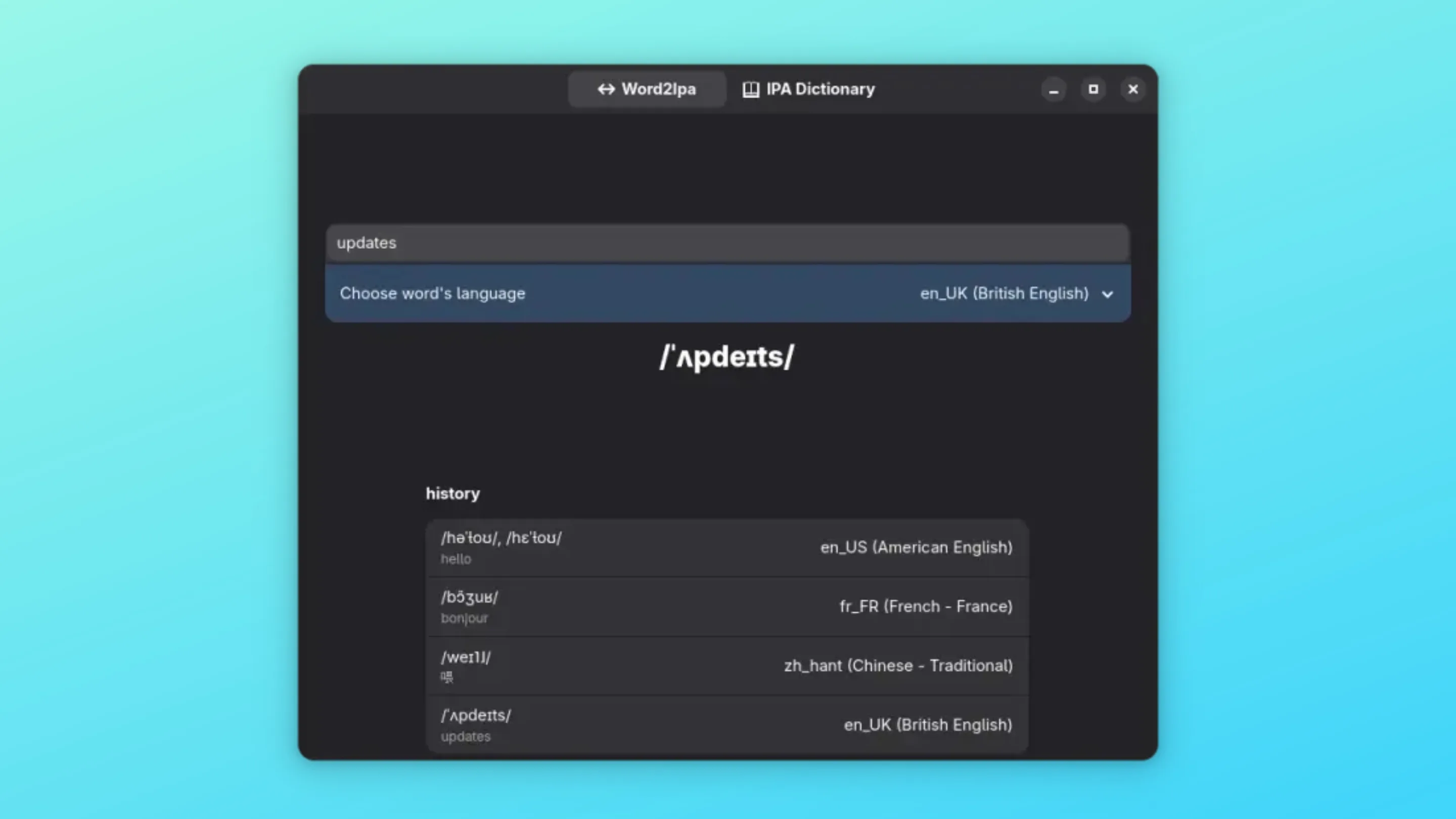 Imagem com a interface do Word2IPA