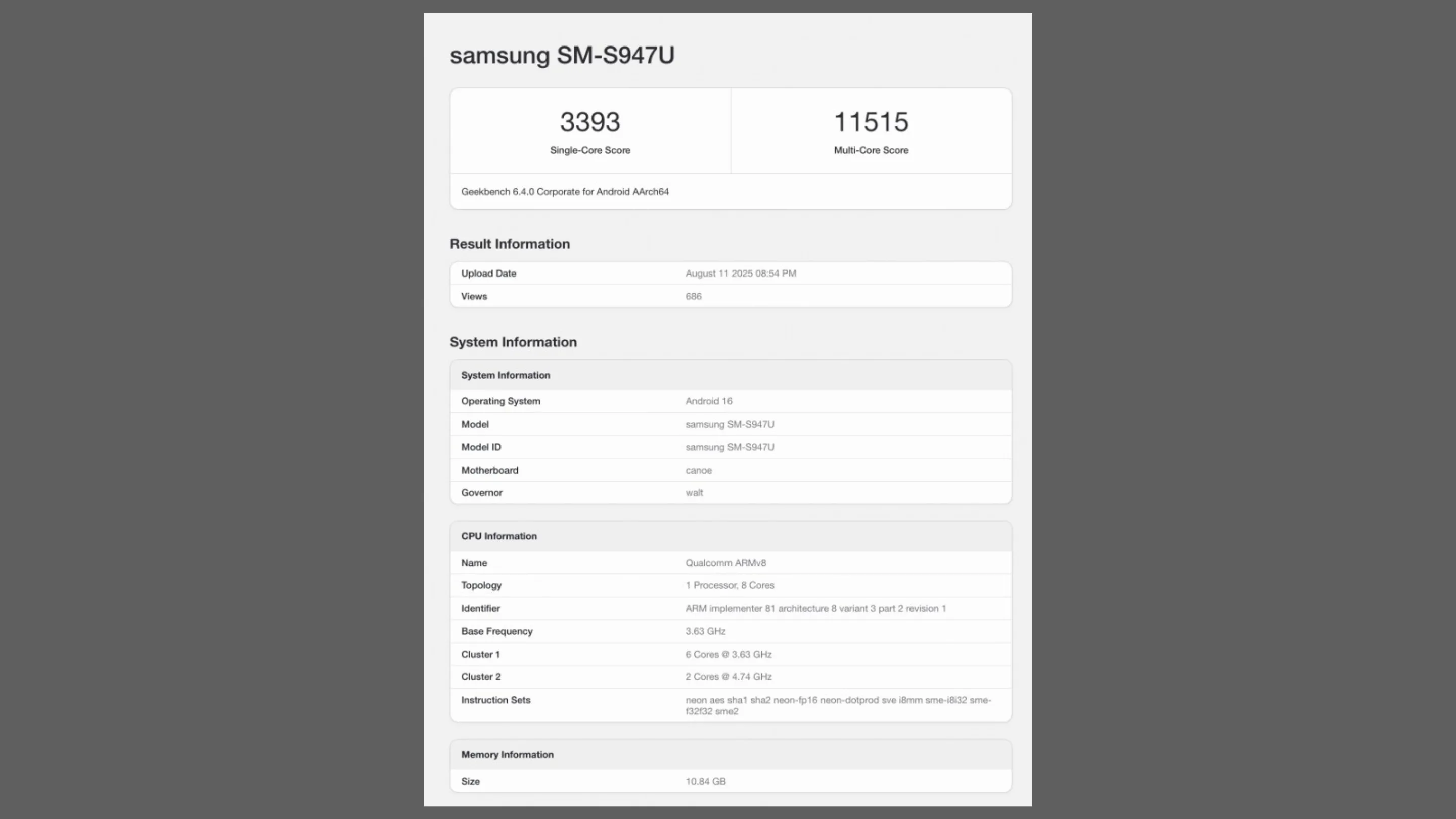 Galaxy S26 Edge Geekbekch