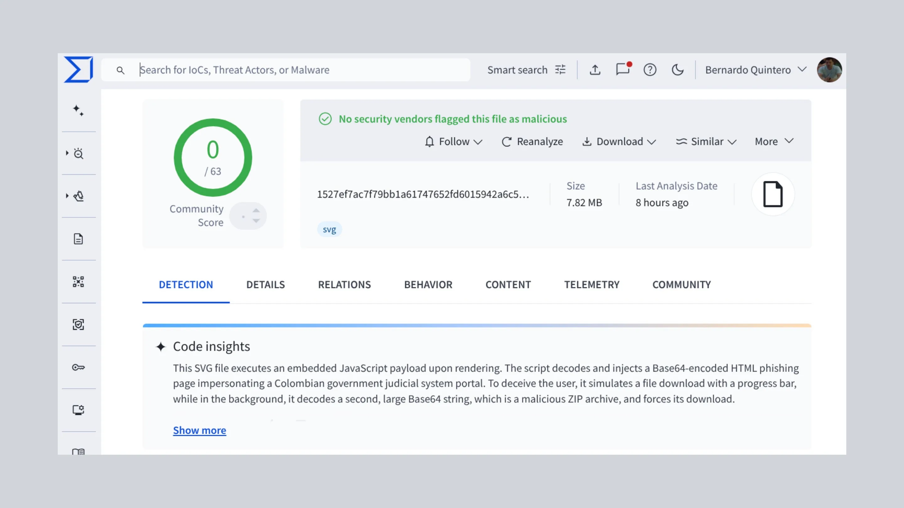 Malware em SVG: Como uma imagem pode infectar seu PC 2 Insights sobre o código do VirusTotal detectando um arquivo SVG malicioso