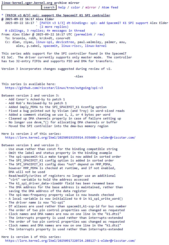 Imagem da lista de emails do kernel linux