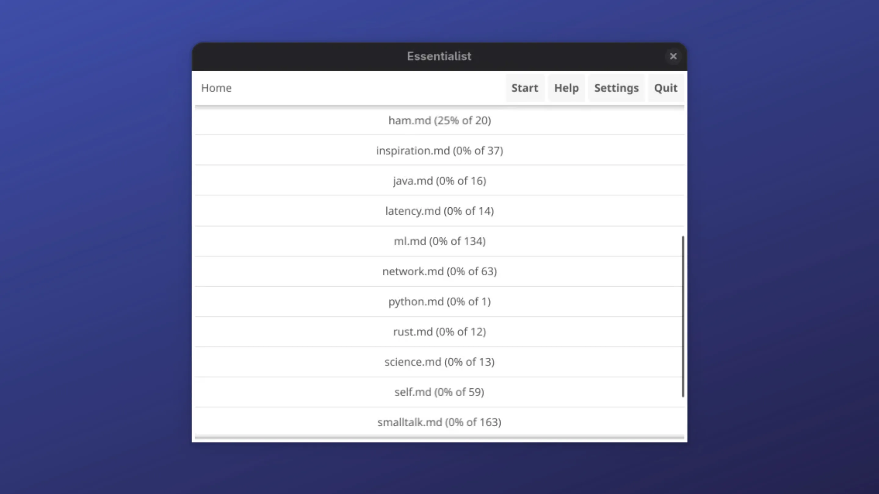 Imagem com a interface do Essentialist