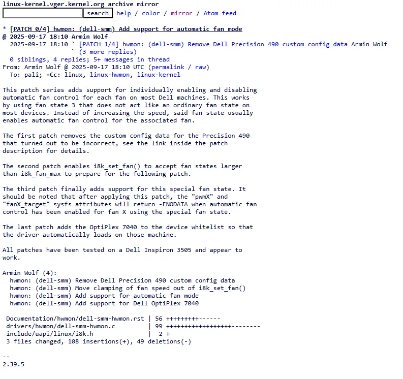 Imagem da série de path publicada na lista de emails do kernel