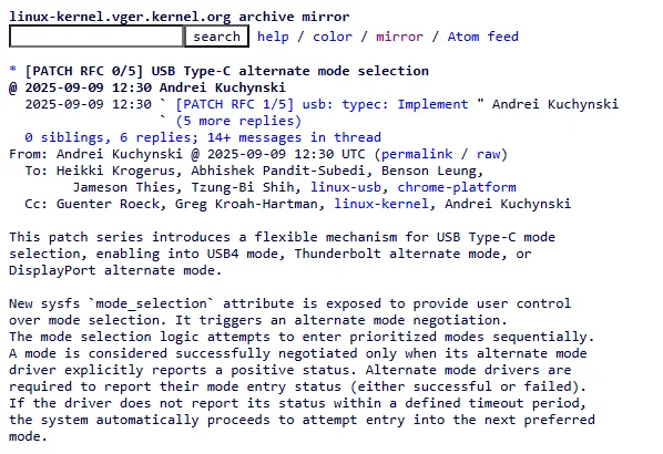 Kernel Linux propõe um seletor de “Modo Alternativo” mais inteligente para USB Type-C 2 OJlZ94ex image 1