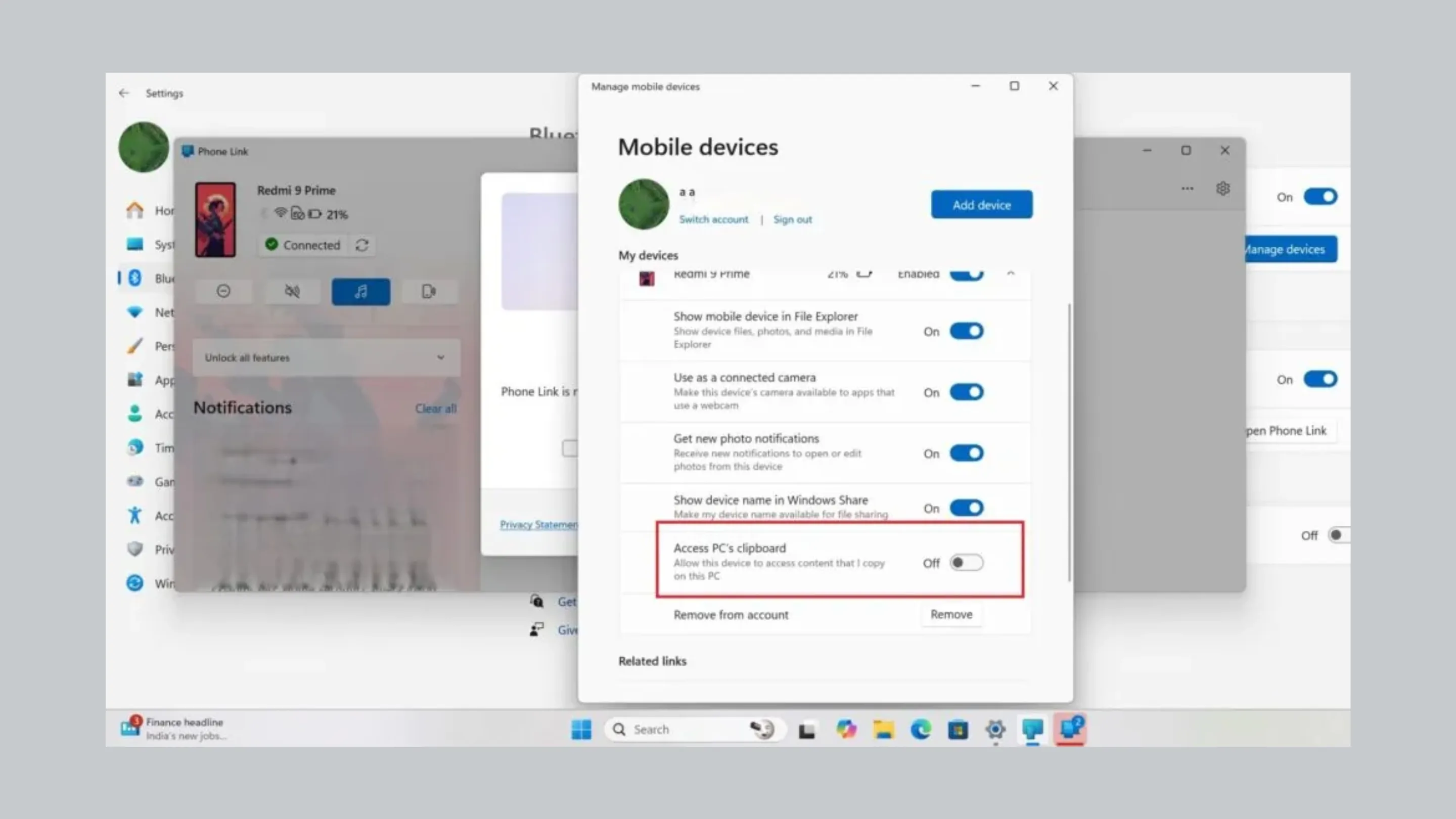 Área de transferência Windows