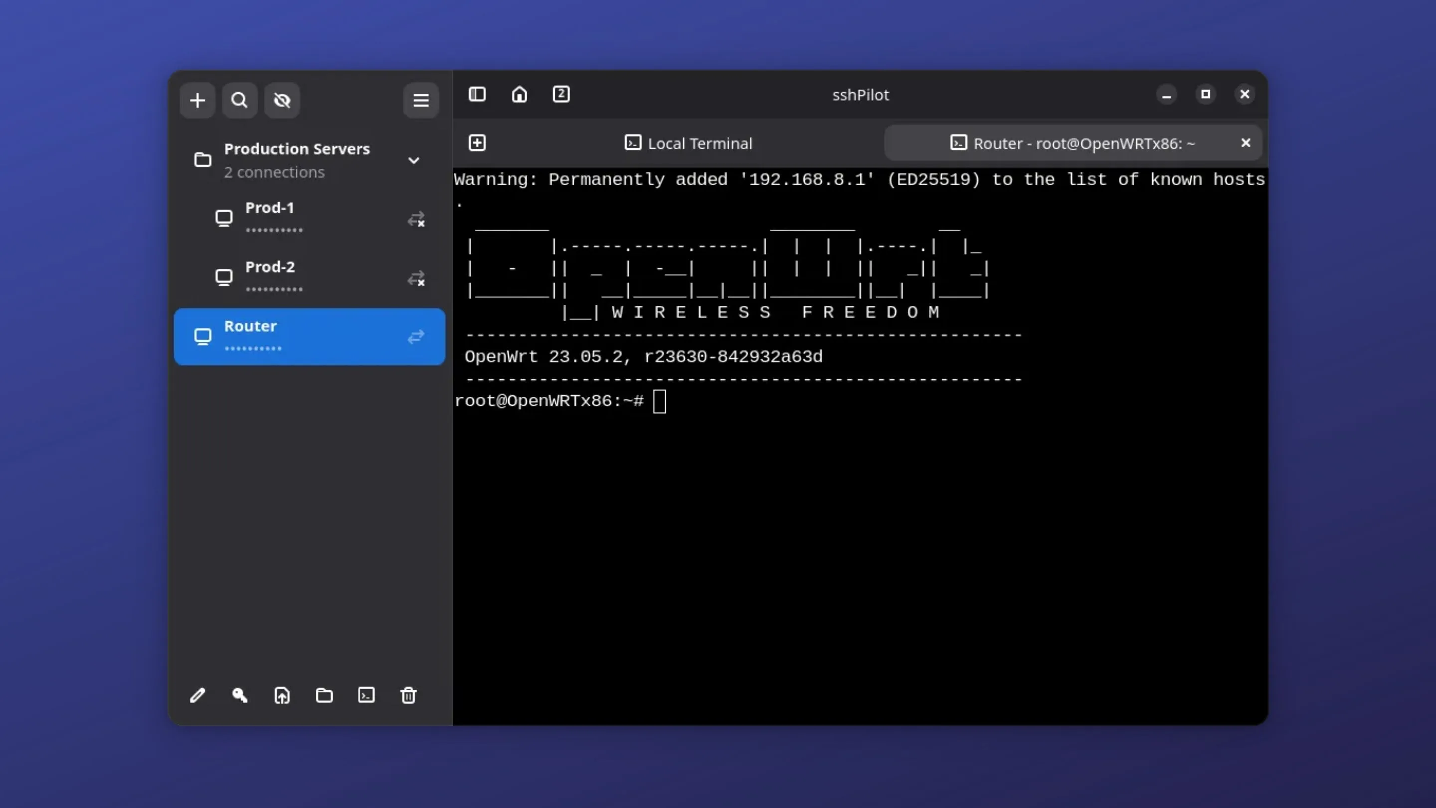 Imagem com a interface do SSH Pilot