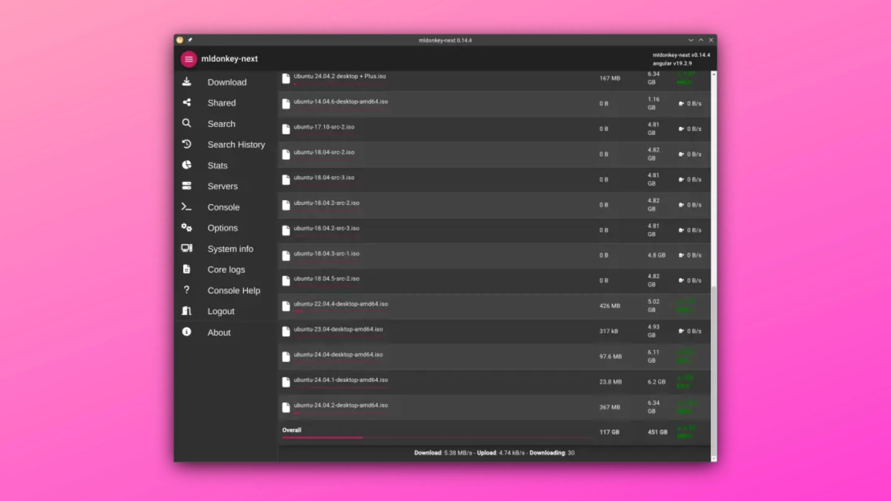 Imagem com a interface do mldonkey-next