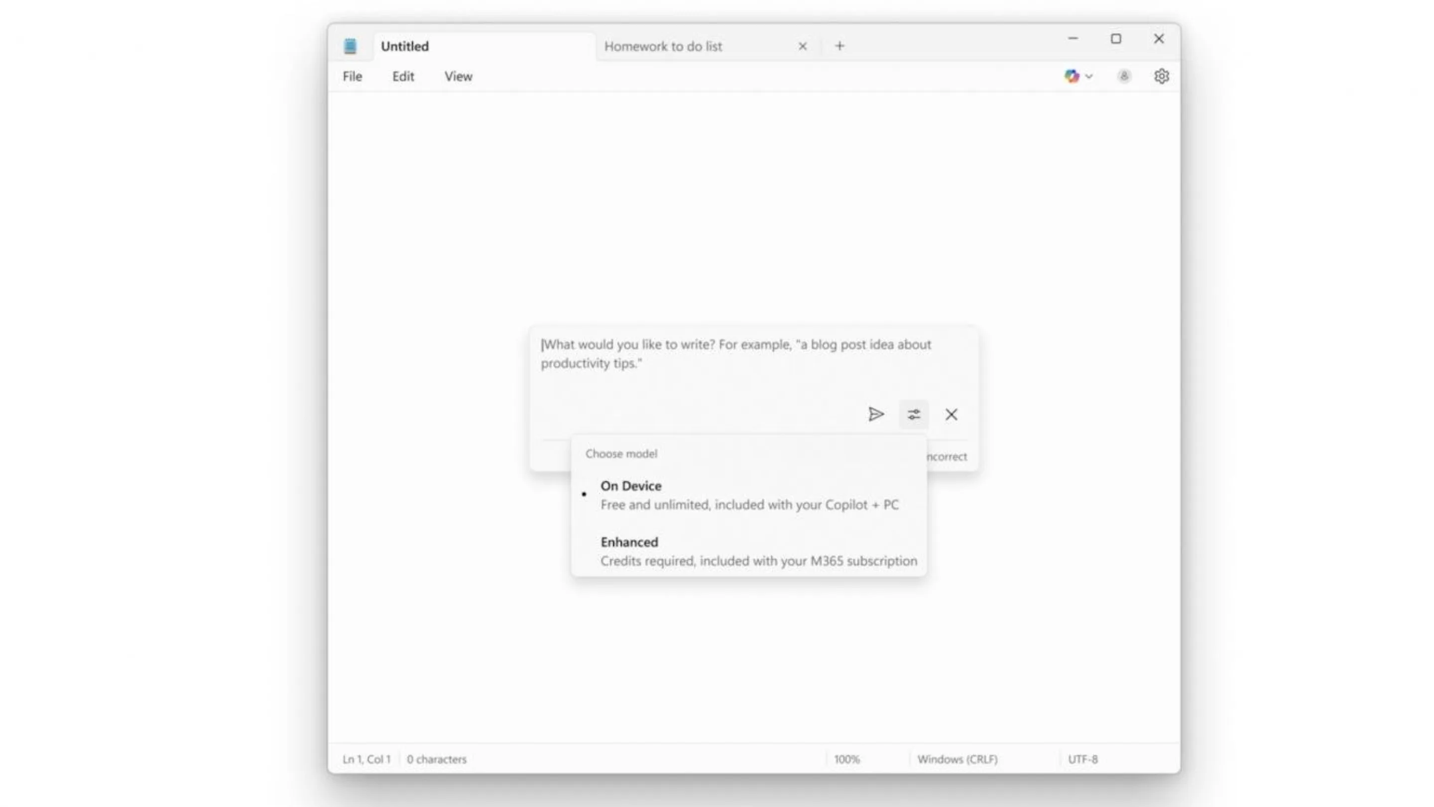 Bloco de notas no Copilot+ PC (Microsoft)