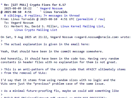 Linus Torvalds critica pull request de criptografia e dá aula sobre como escrever boas mensagens de commit 3 ybfBeFsj image 1
