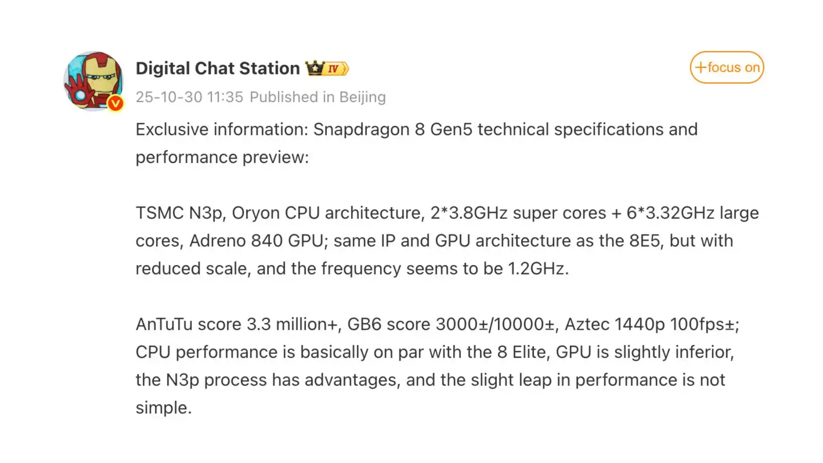 HDWbLJuz snapdragon 8 gen 5 vazamento especificacoes nao elite
