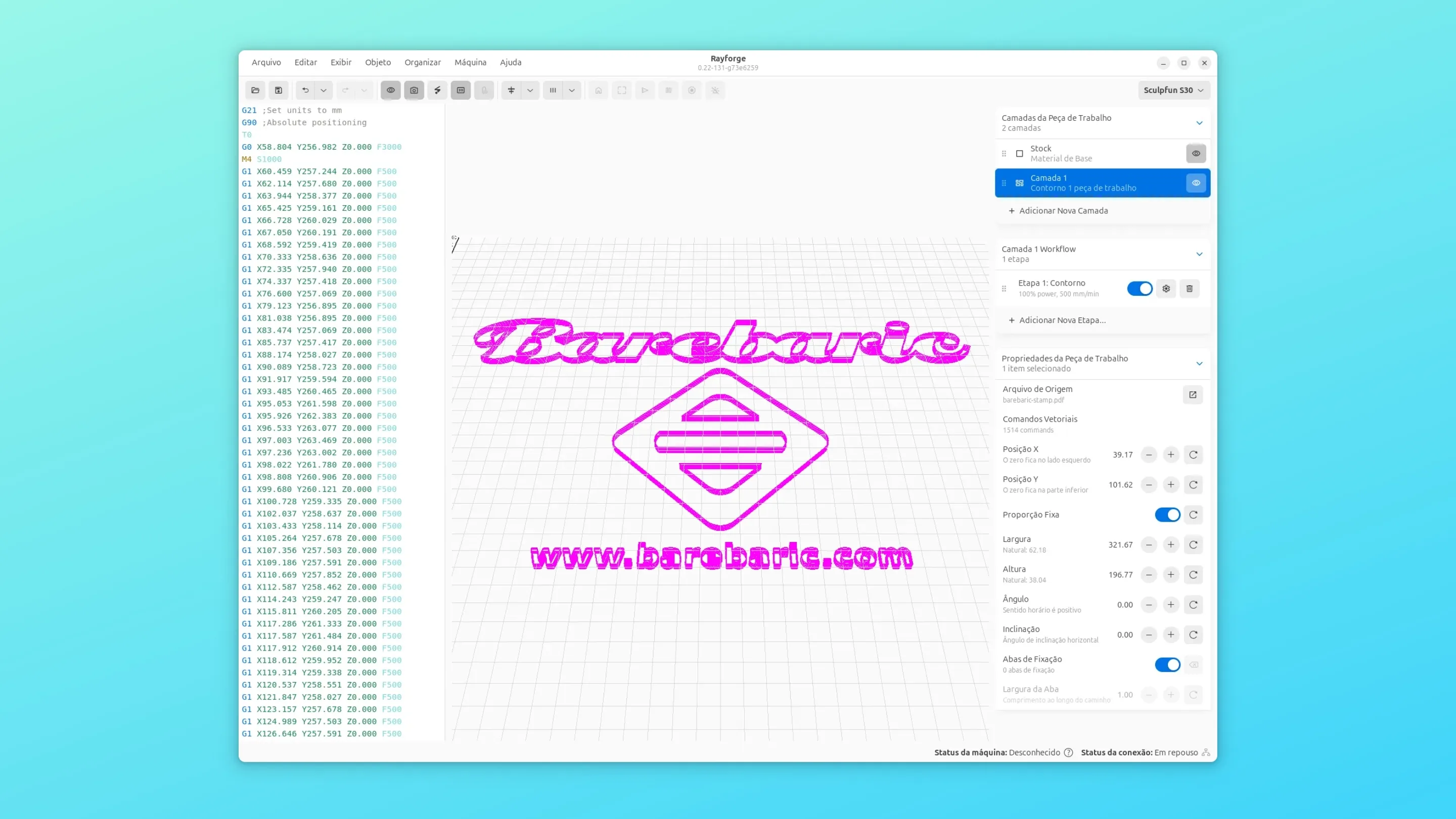Instale o Rayforge, um app para corte a laser, no Ubuntu, Fedora, Debian e outras distribuições Linux com Flatpak 2 Imagem com a interface do Rayforge