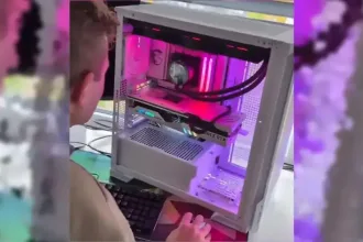 Gamer joga Battlefield 6 em tela de cooler líquido da CPU