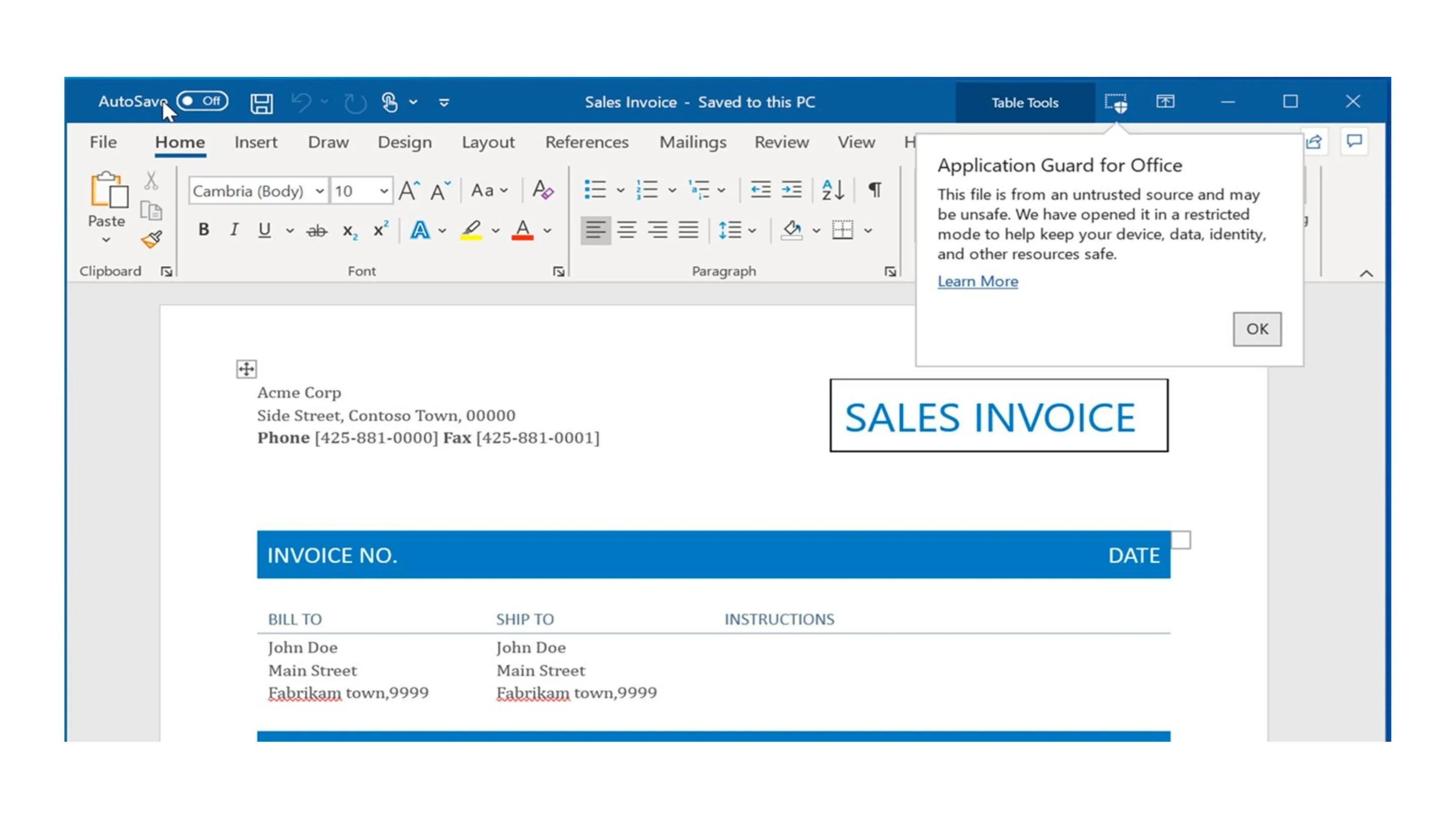 Alerta do Application Guard para Office (Microsoft)