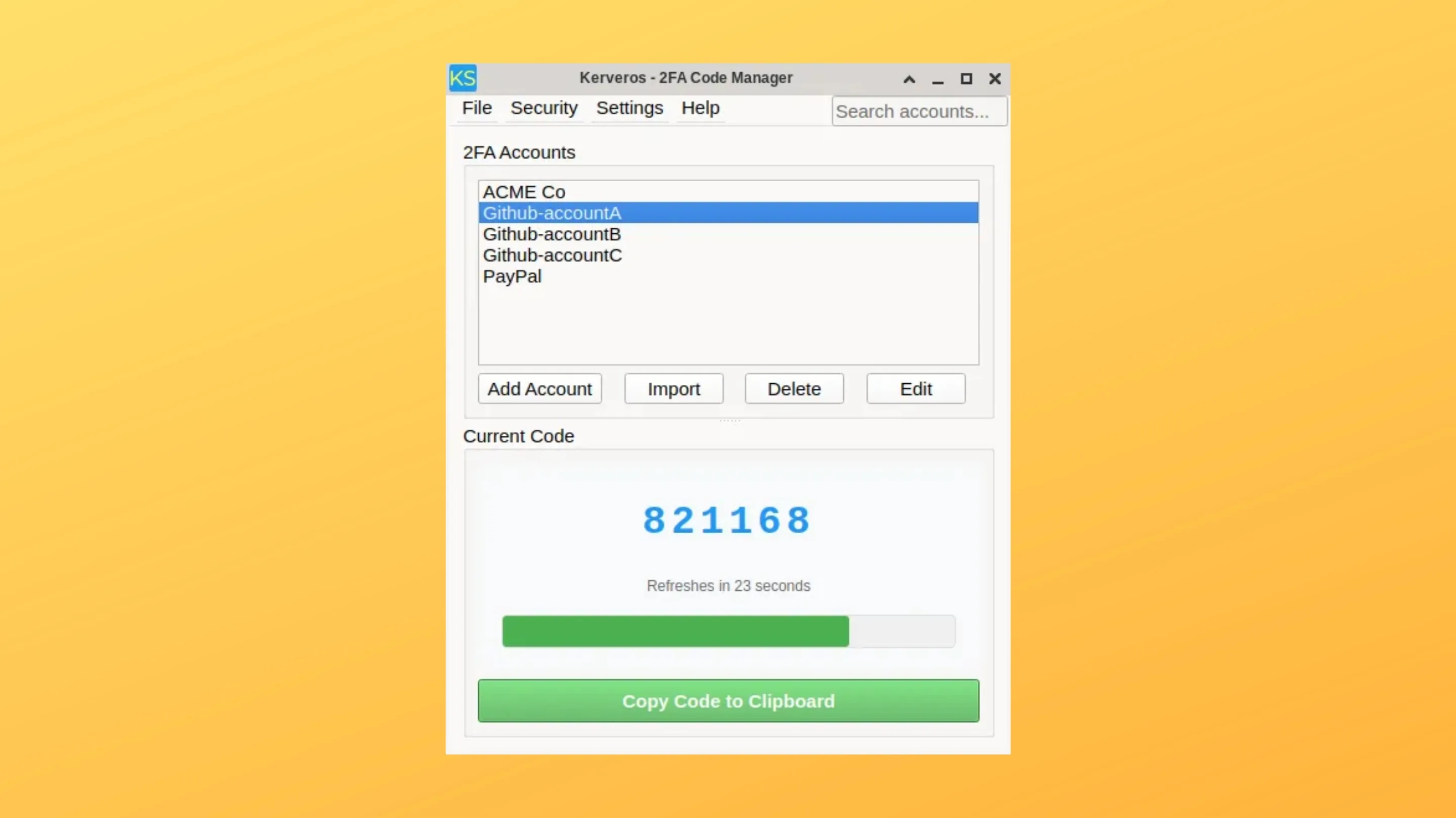 Instale o Kerveros, umgerador de código 2FA, no Ubuntu, Fedora, Debian e outras distribuições Linux com Flatpak 2 Imagem com a interface do Kerveros
