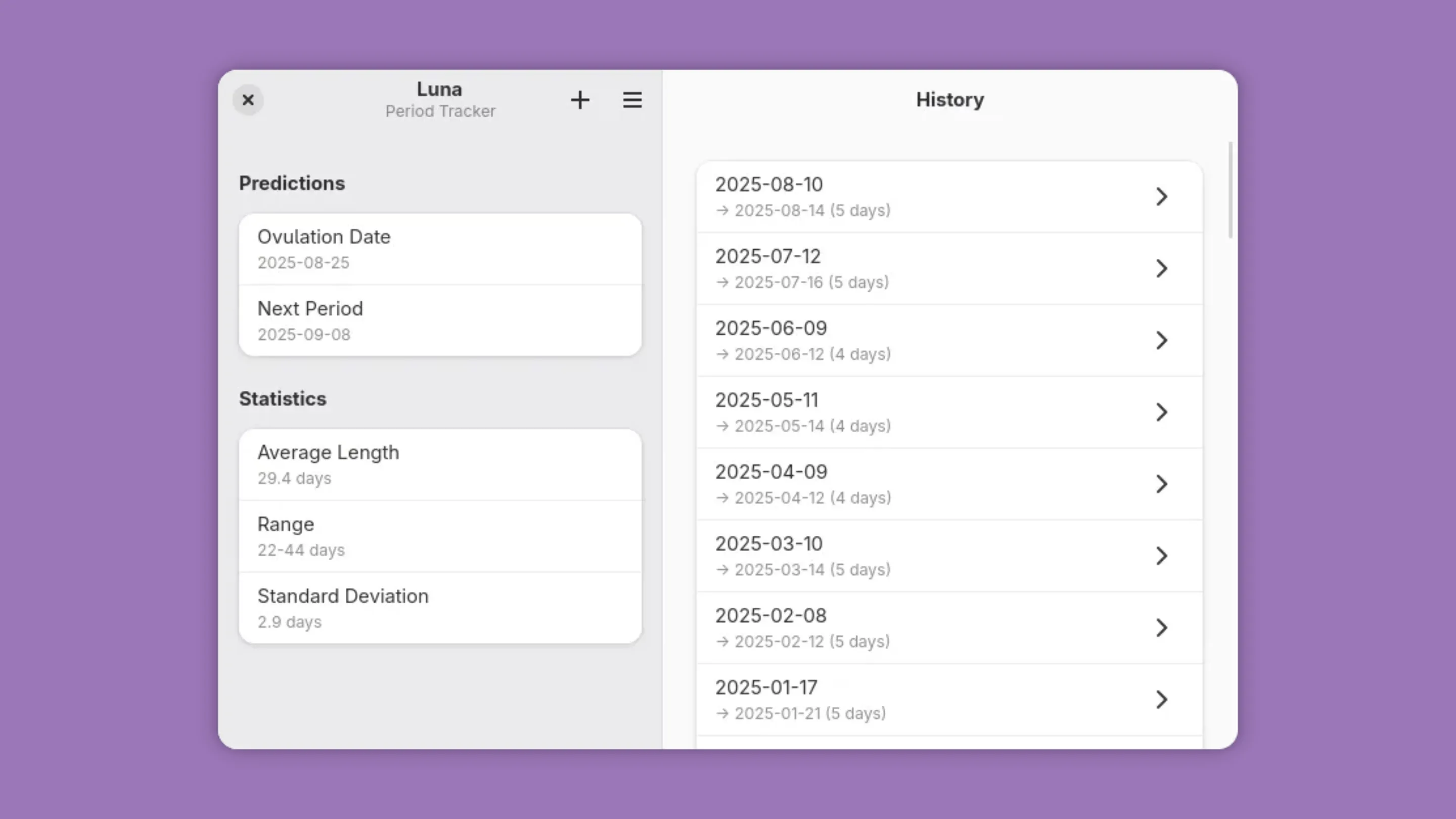 Instale o Luna, um rastreador de período menstrual, no Ubuntu, Fedora, Debian e outras distribuições Linux com Flatpak 2 Imagem com a interface do Luna