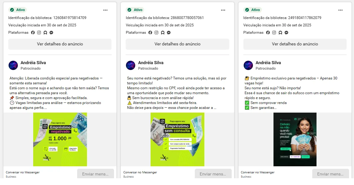 Meta lucra com anúncios fraudulentos que usam IA para roubar beneficiários do Bolsa Família, diz novo estudo 2 Imagem de anúncios fraudulentos veículados pela Meta