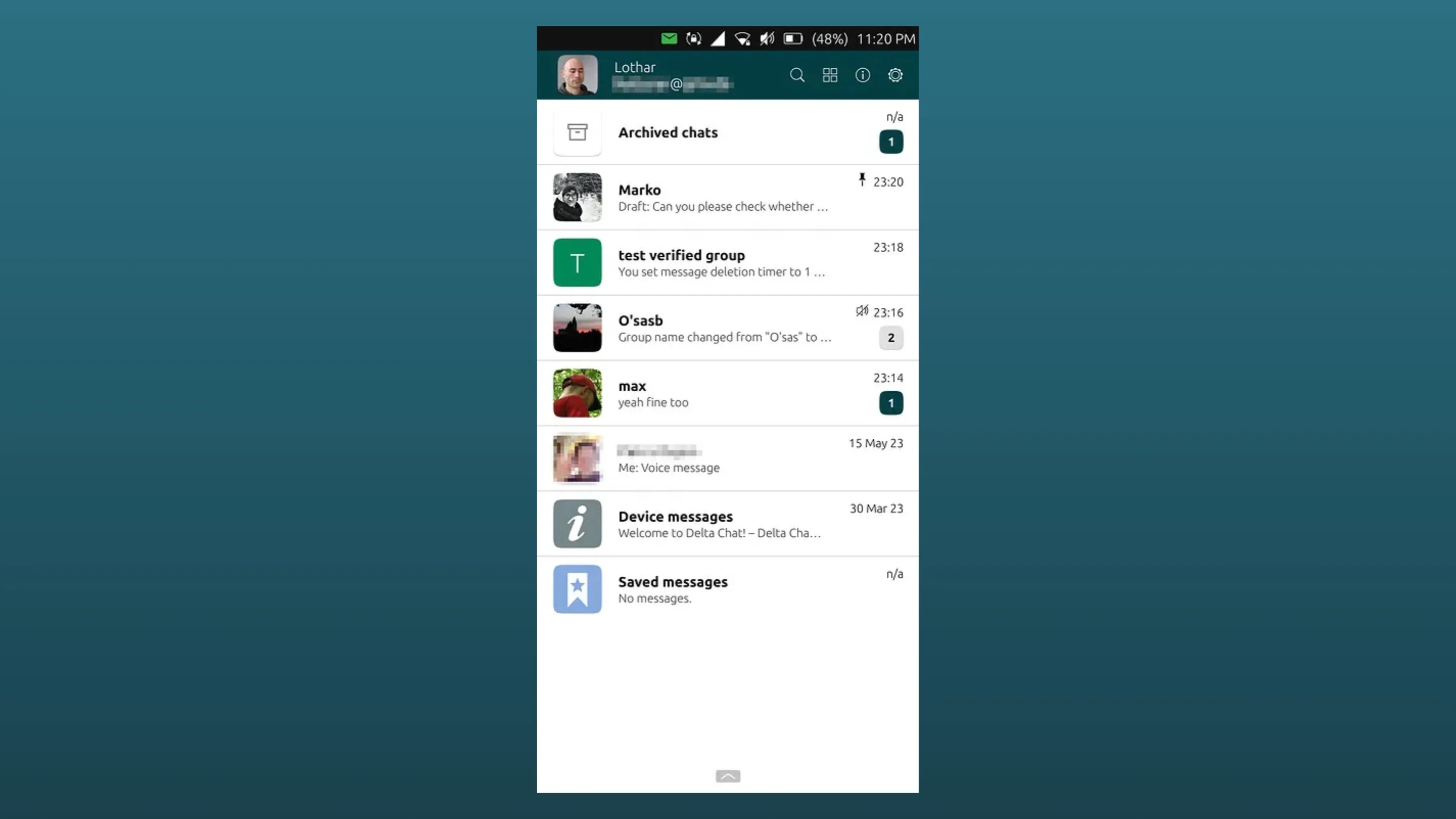 Instale o DeltaTouch, um app de mensagens, no Ubuntu, Fedora, Debian e outras distribuições Linux com Flatpak 2 Imagem com a interface do DeltaTouch