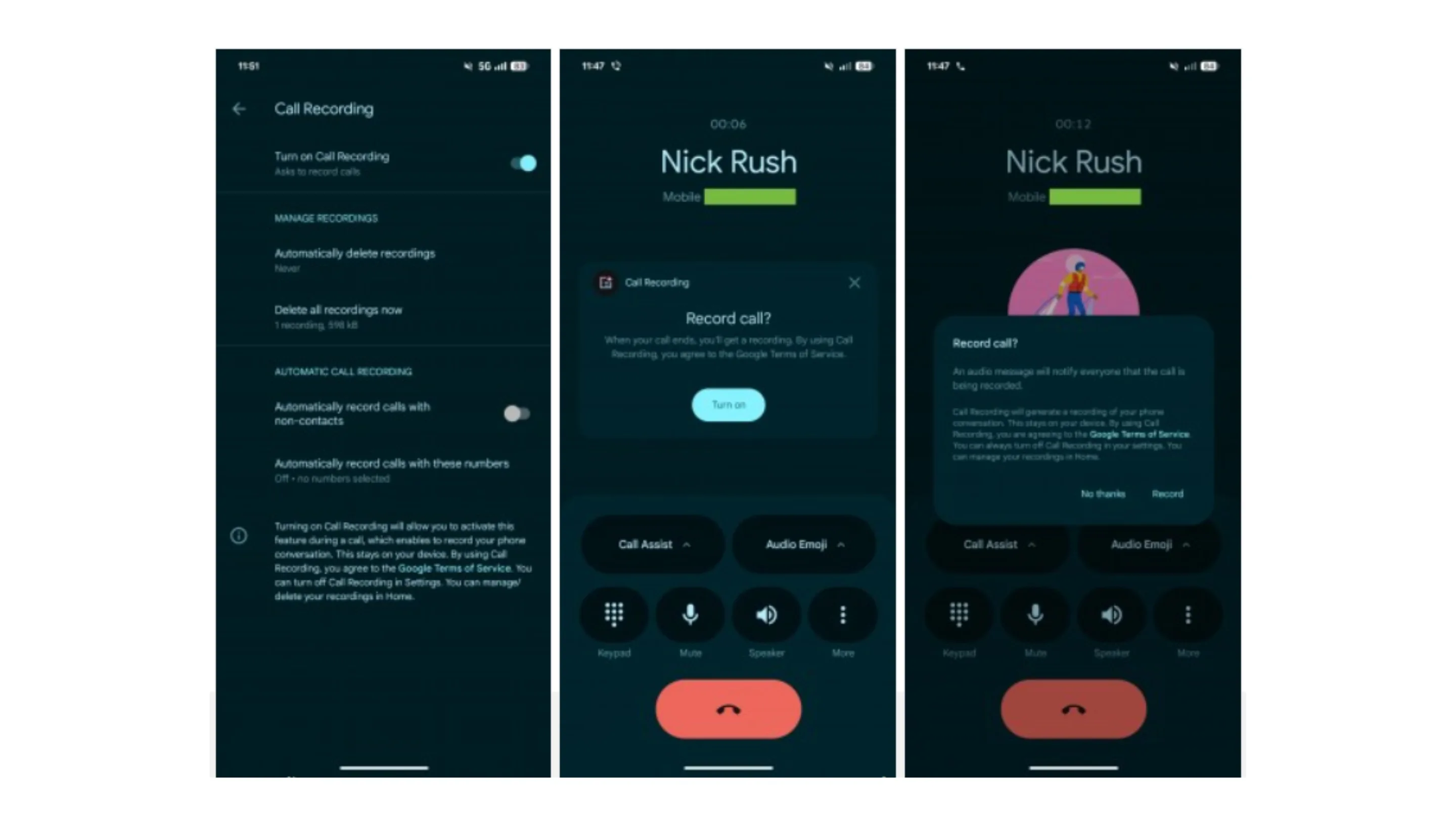 
Gravação de chamadas no aplicativo Telefone do Google v198+