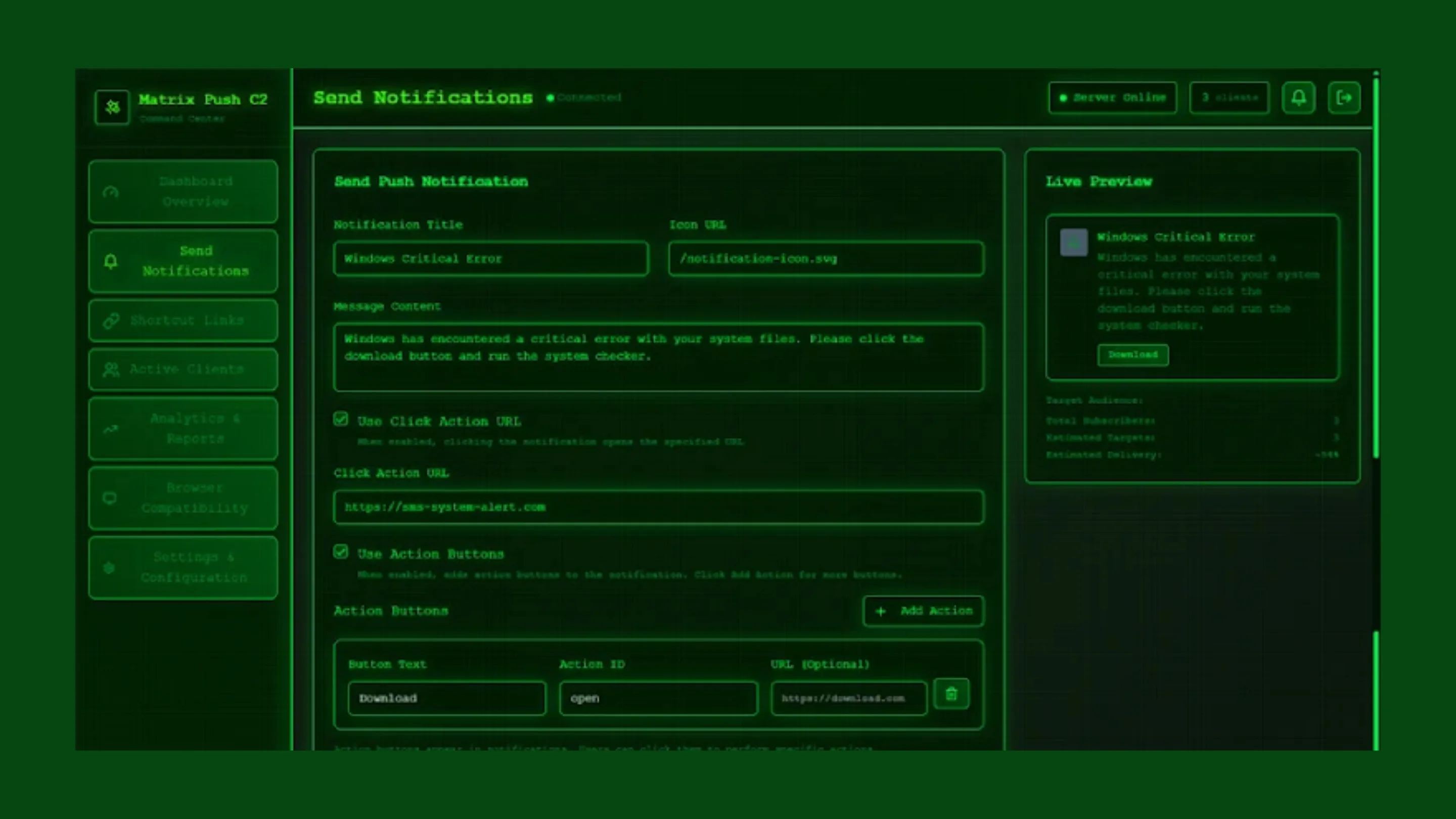 Matrix Push C2: Phishing sem arquivo por notificação push 2 Phishing push