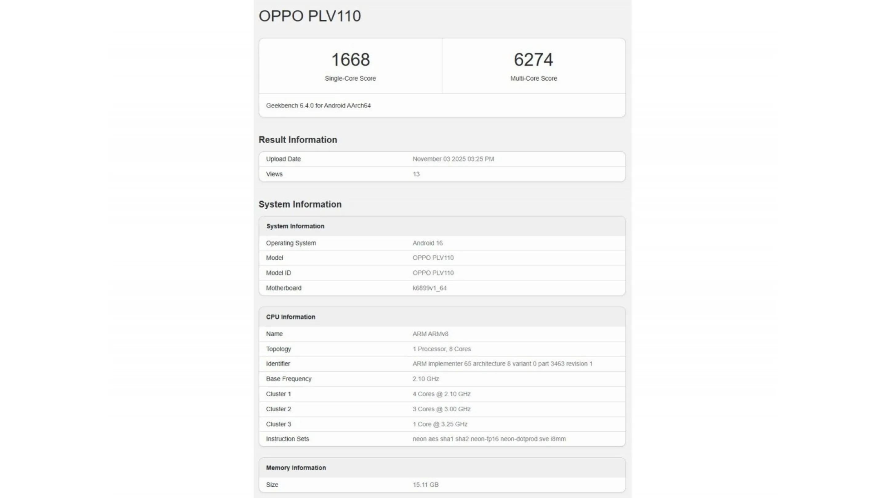 Oppo Reno15 vaza no Geekbench com novo Dimensity 8450 2 mmpadhQt oppo reno15 geekbench dimensity 8450