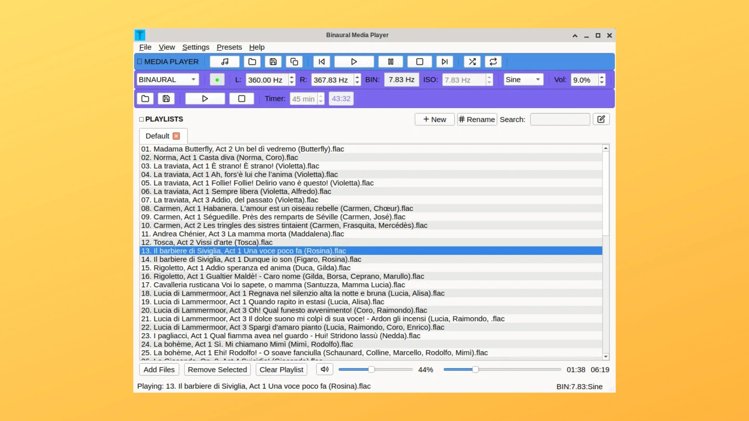 Imagem com a interface do BinauralPlayer
