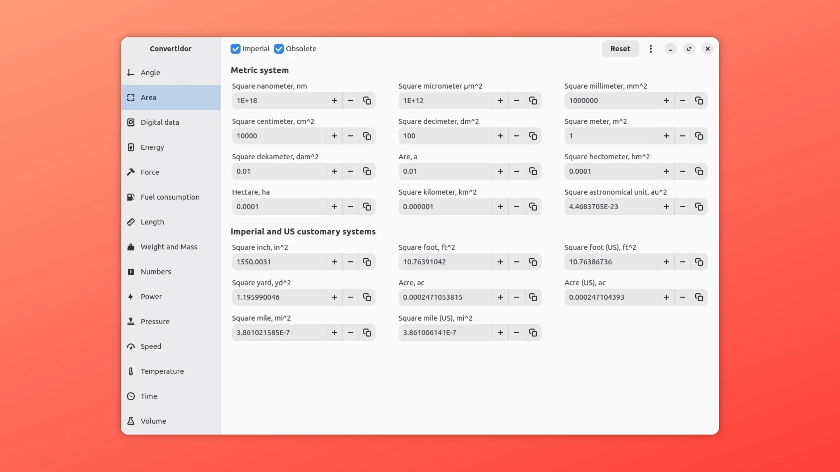 Instale o Convertidor, um conversor de medidas, no Ubuntu, Fedora, Debian e outras distribuições Linux com Flatpak 2 Imagem com a interface do Convertidor