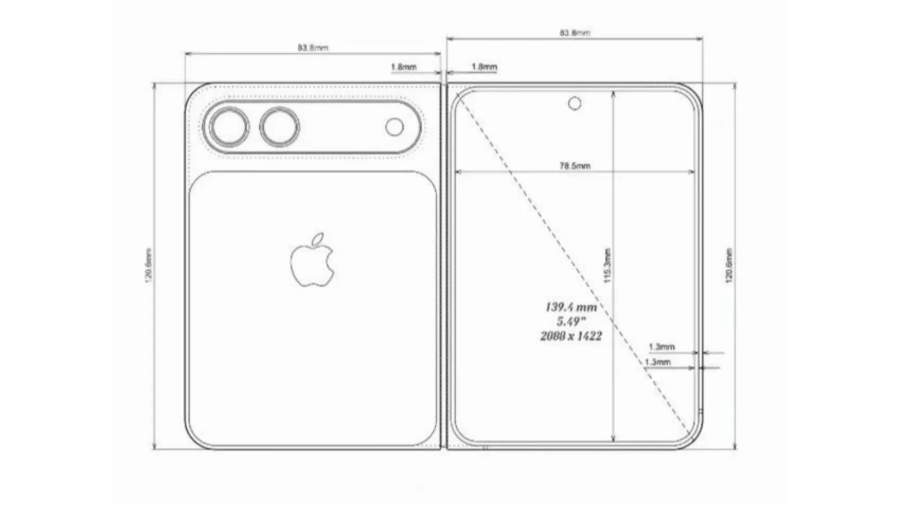 iPhone dobrável 2026: design inusitado, tela externa pequena e preço de R$ 13,2 mil 2 Dimensões vazadas do iPhone dobrável