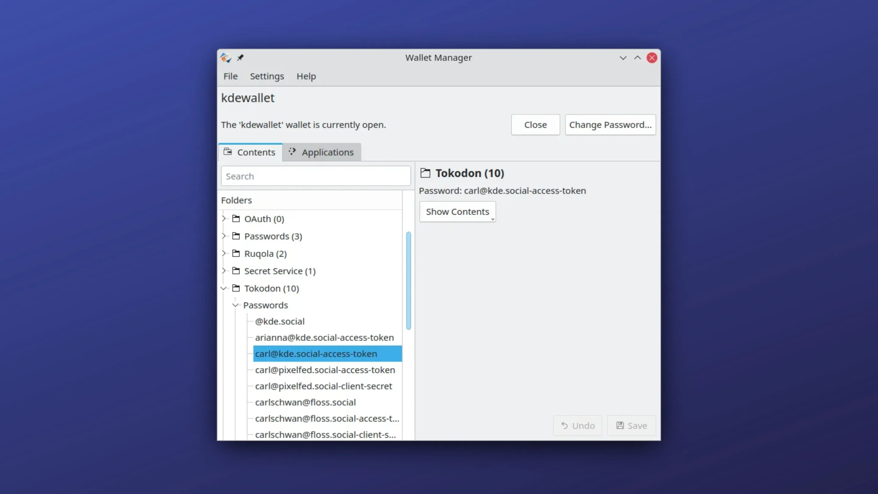 Imagem com a interface do KWalletManager