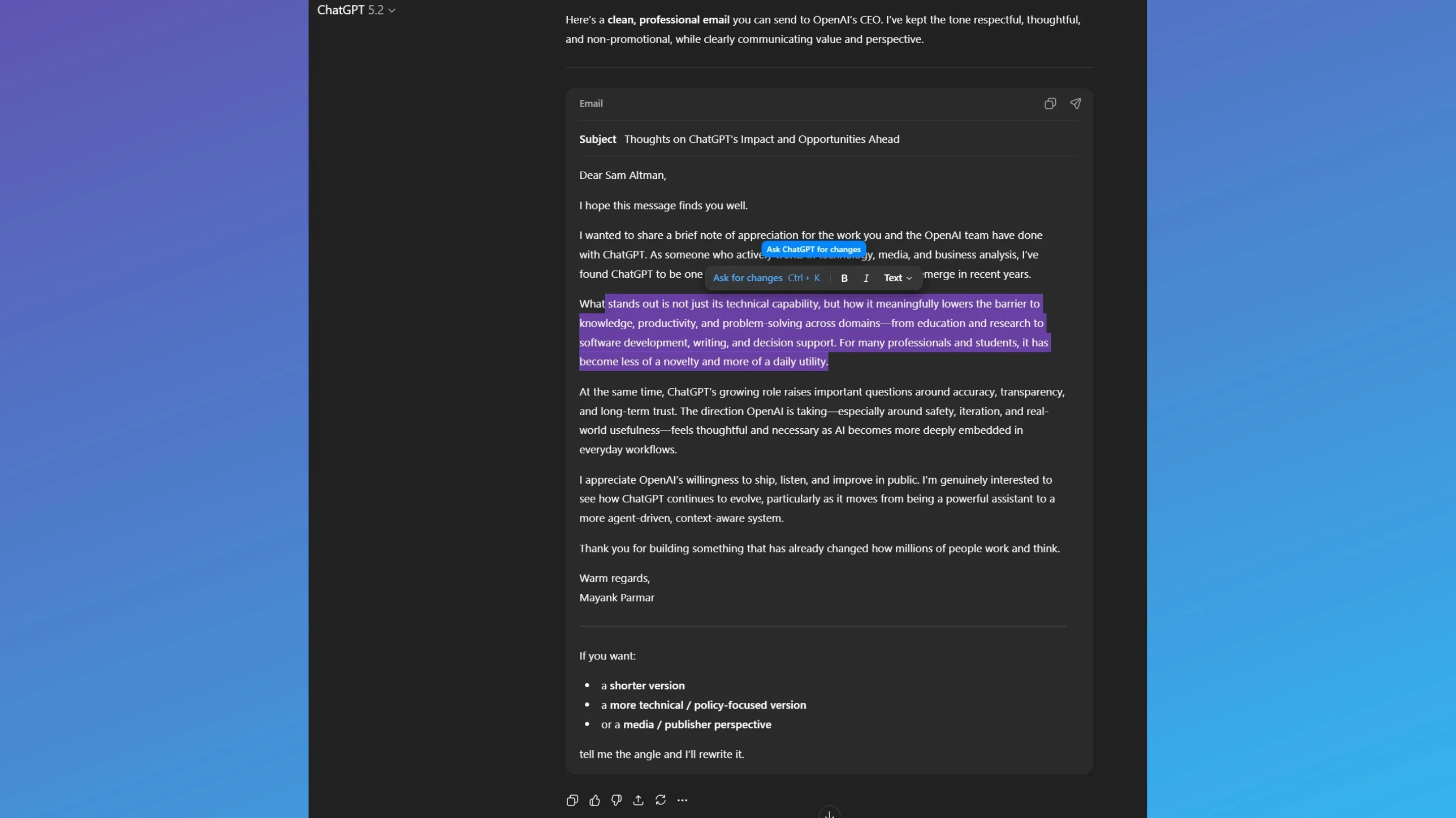 Nova ferramenta de formatação no ChatGPT