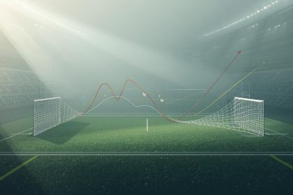 Capa com visualização de dados e gráficos probabilísticos aplicados à análise de partidas de futebol.