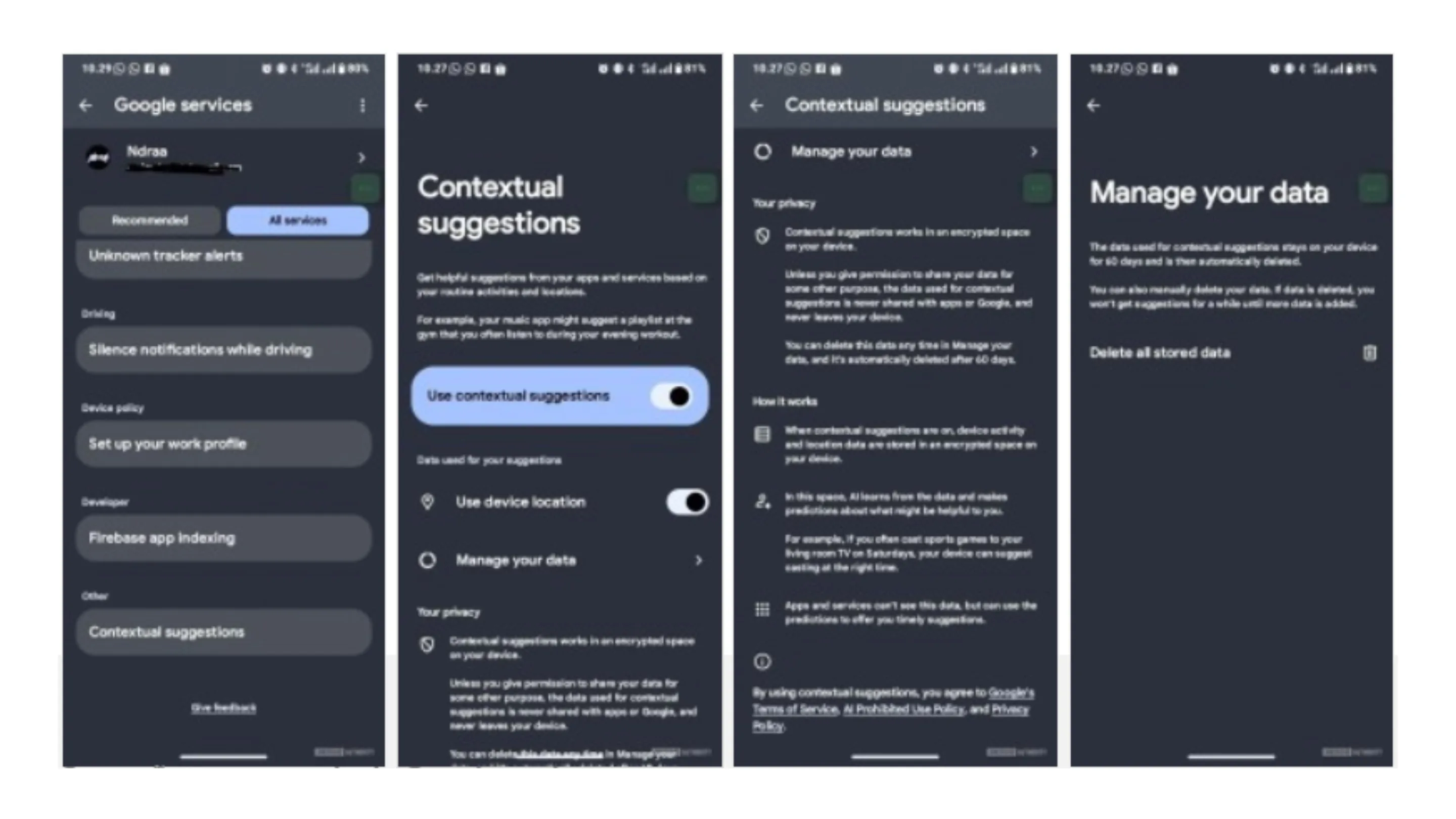 Sugestões contextuais do Google