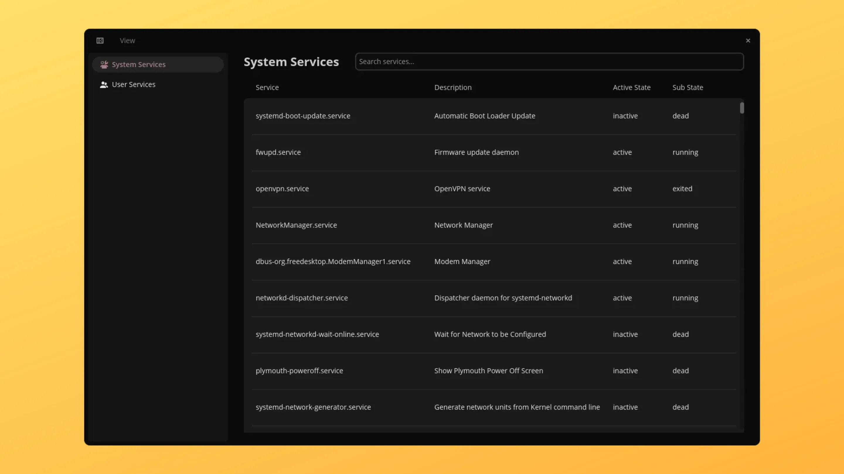 Instale o CTL Dash, um gerenciador de serviços systemd, no Ubuntu, Fedora, Debian e outras distribuições Linux com Flatpak 2 Imagem com a interface do CTL Dash