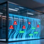 Ilustração de WAF filtrando tráfego HTTP em data center, representando a queda da Cloudflare por mitigação do React2Shell.