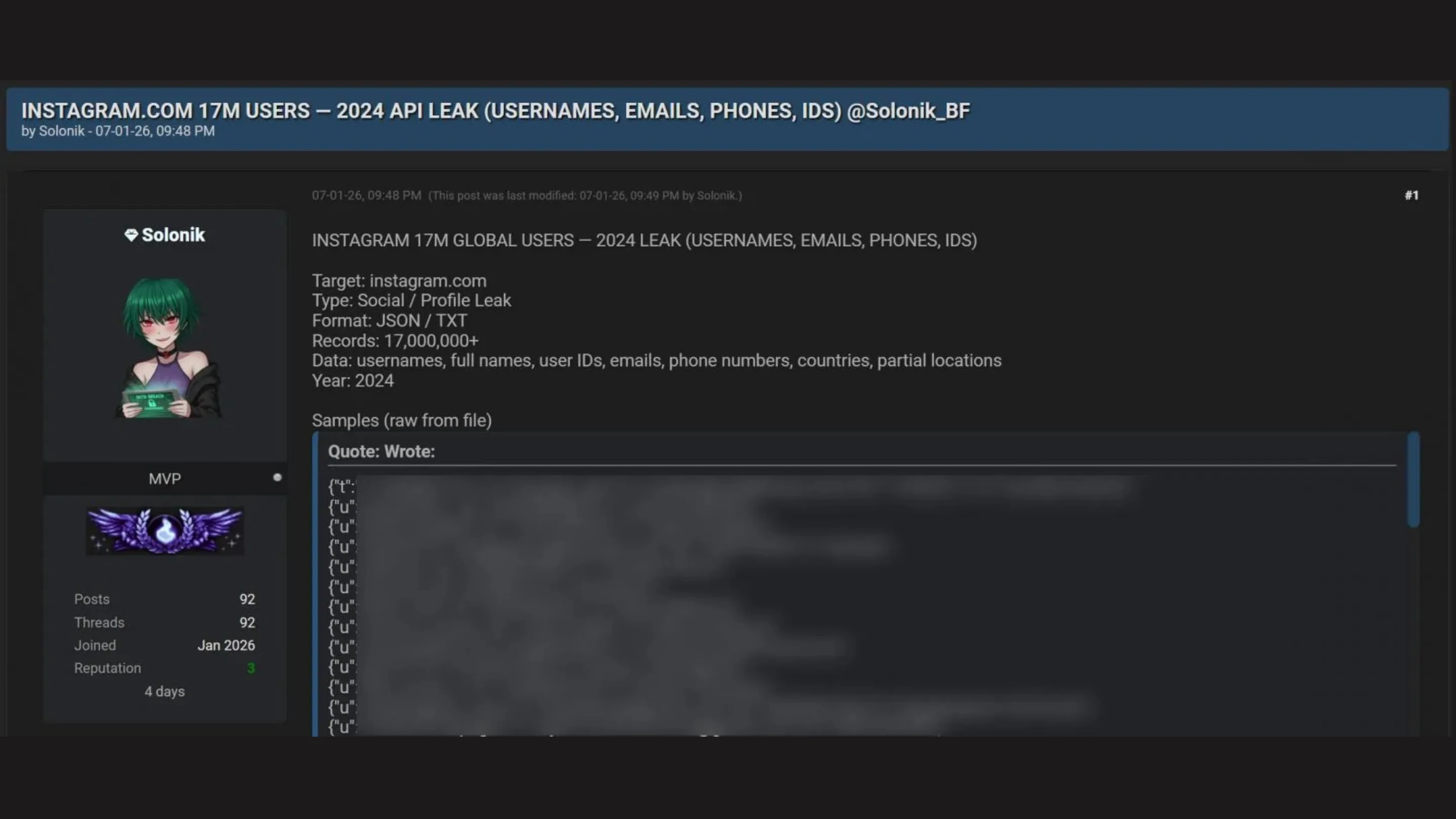 Vazamento de dados no Instagram: Meta nega invasão e explica o caso das 17 milhões de contas 2 Postagem em fórum vaza supostos dados do Instagram