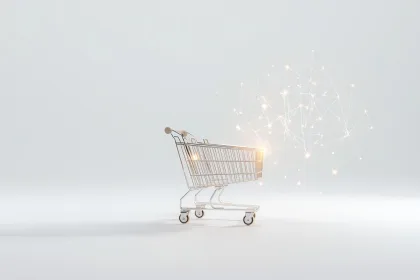 Ilustração abstrata representando o Universal Commerce Protocol conectando agentes de IA a plataformas de e-commerce