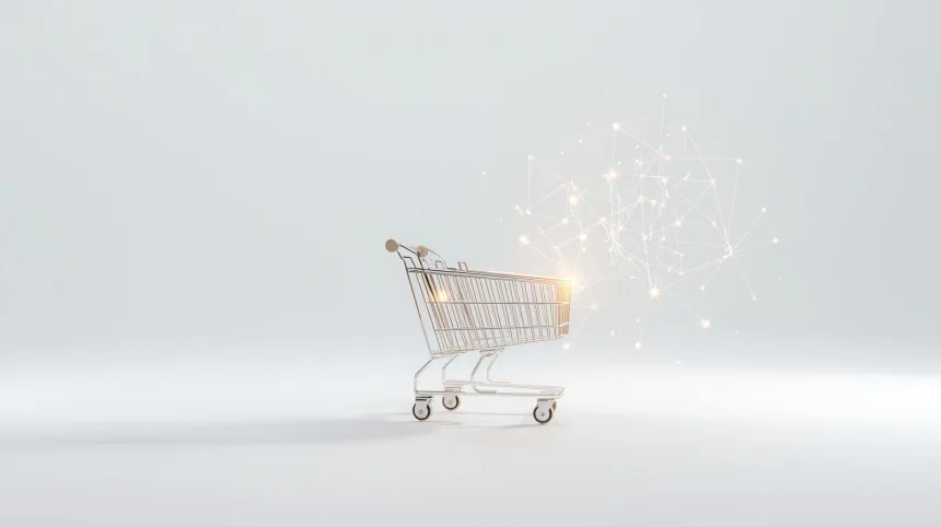 Ilustração abstrata representando o Universal Commerce Protocol conectando agentes de IA a plataformas de e-commerce